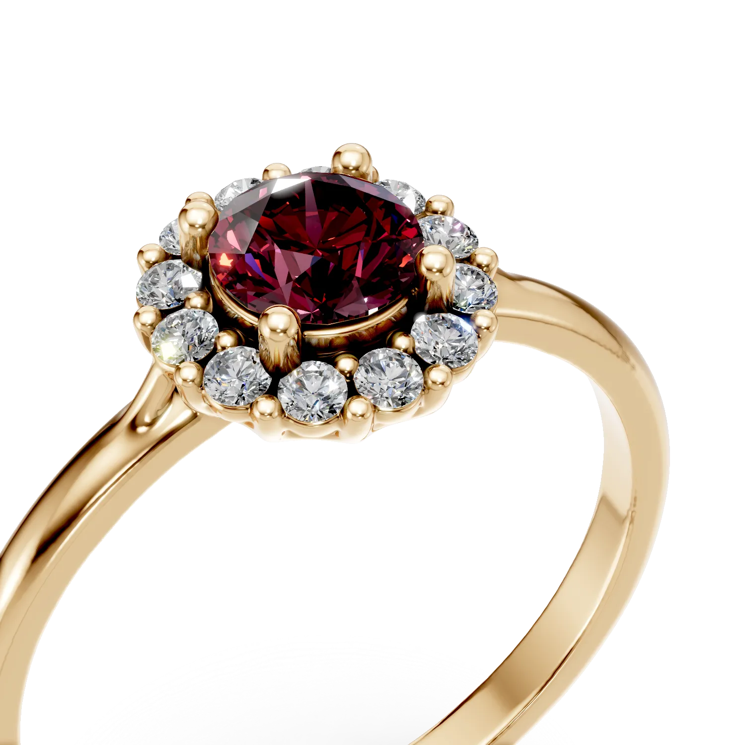 Inel din aur galben cu zirconii albe si rosii