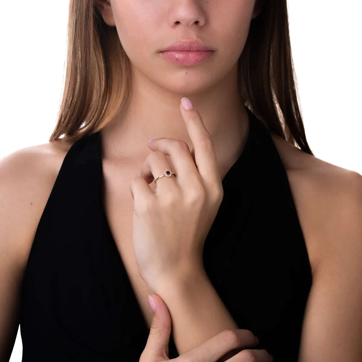 Inel din aur galben cu zirconii albe si rosii - imagine 5