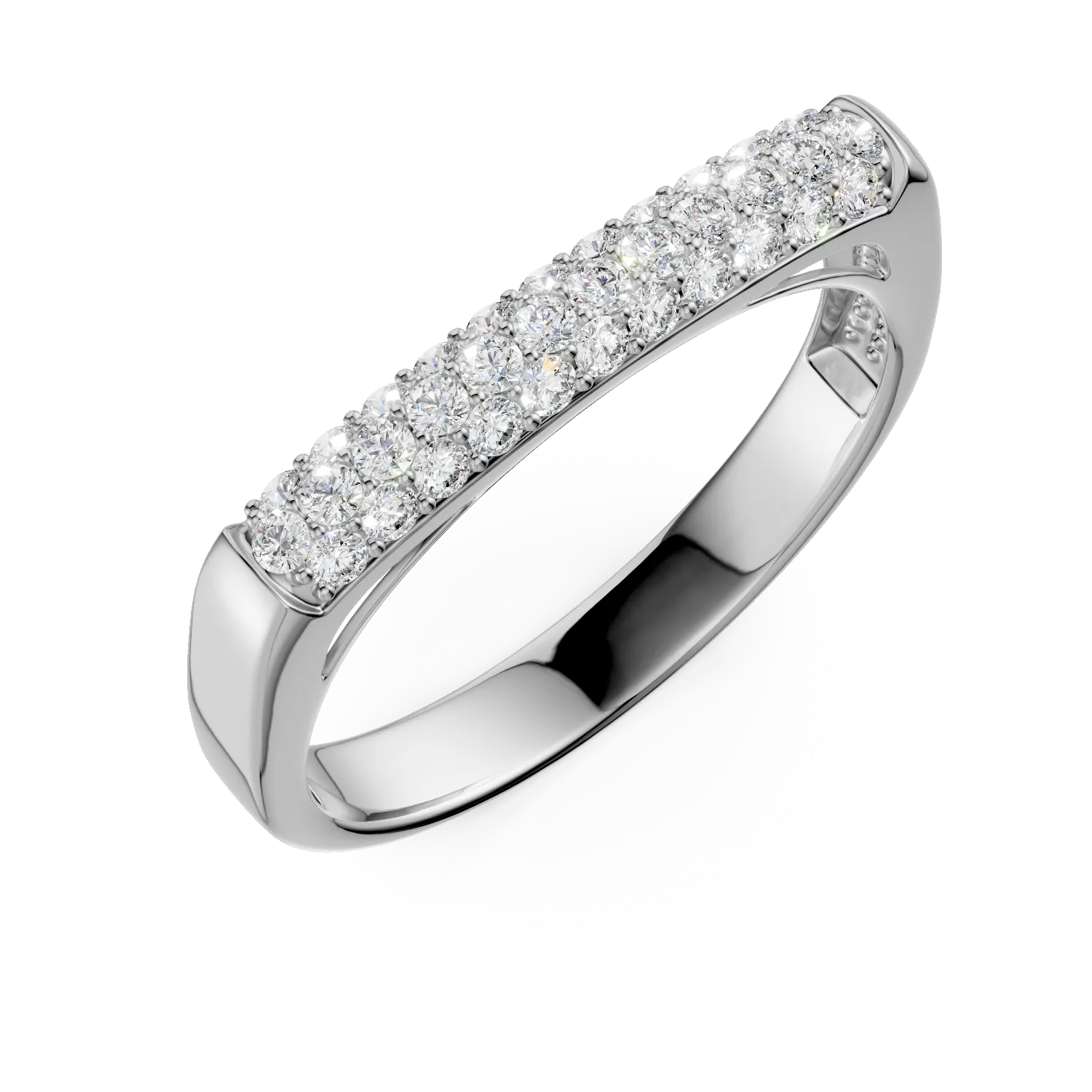 Inel geometric din aur alb cu zirconii