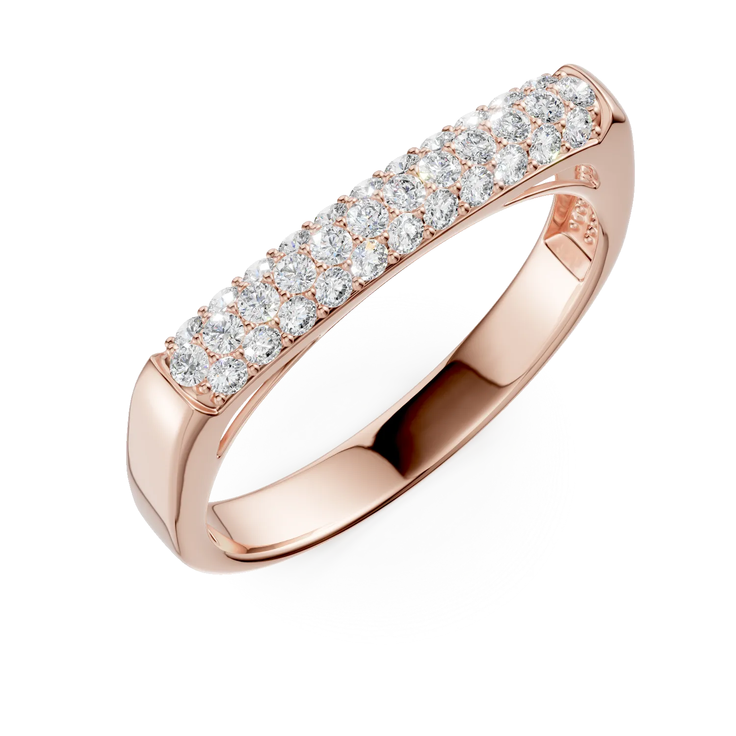 Inel geometric din aur roz cu zirconii microsetting