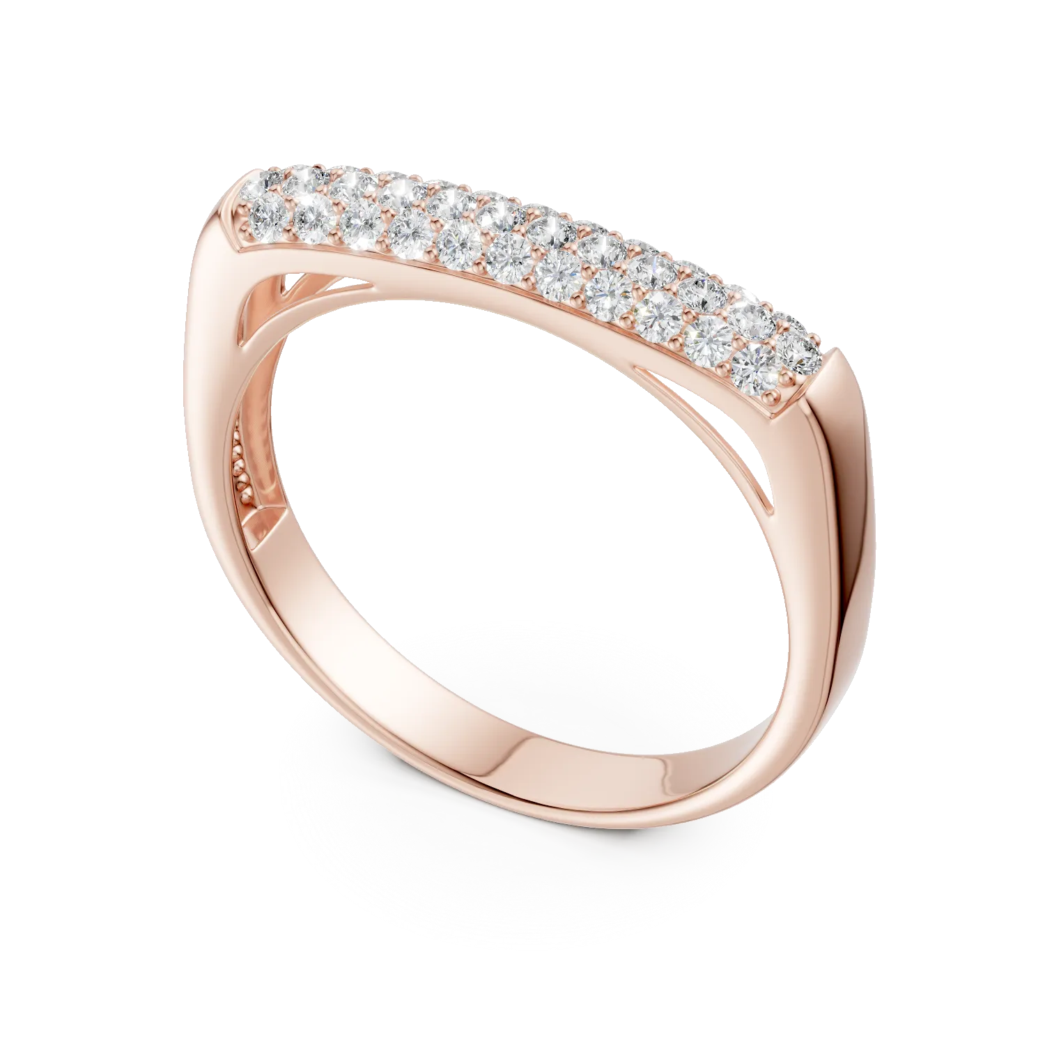 Inel geometric din aur roz cu zirconii microsetting