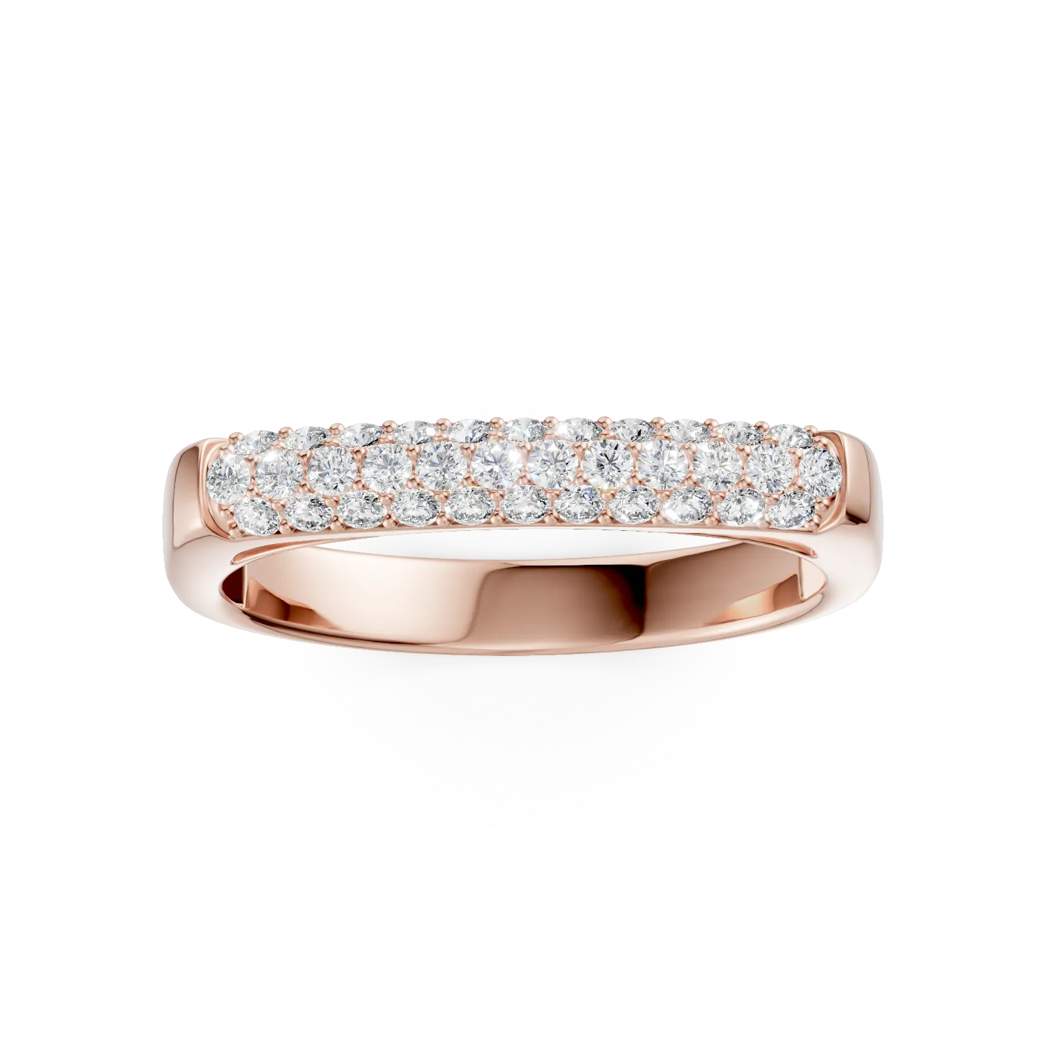 Inel geometric din aur roz cu zirconii microsetting