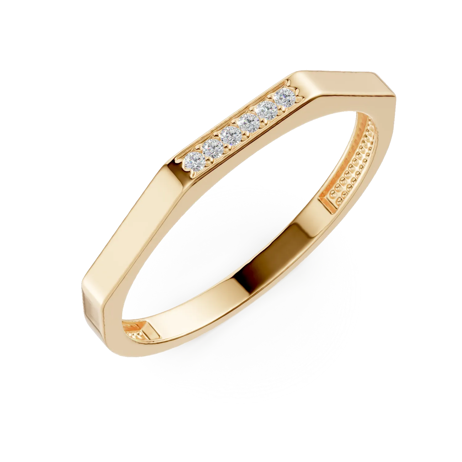 Inel geometric din aur galben cu zirconii