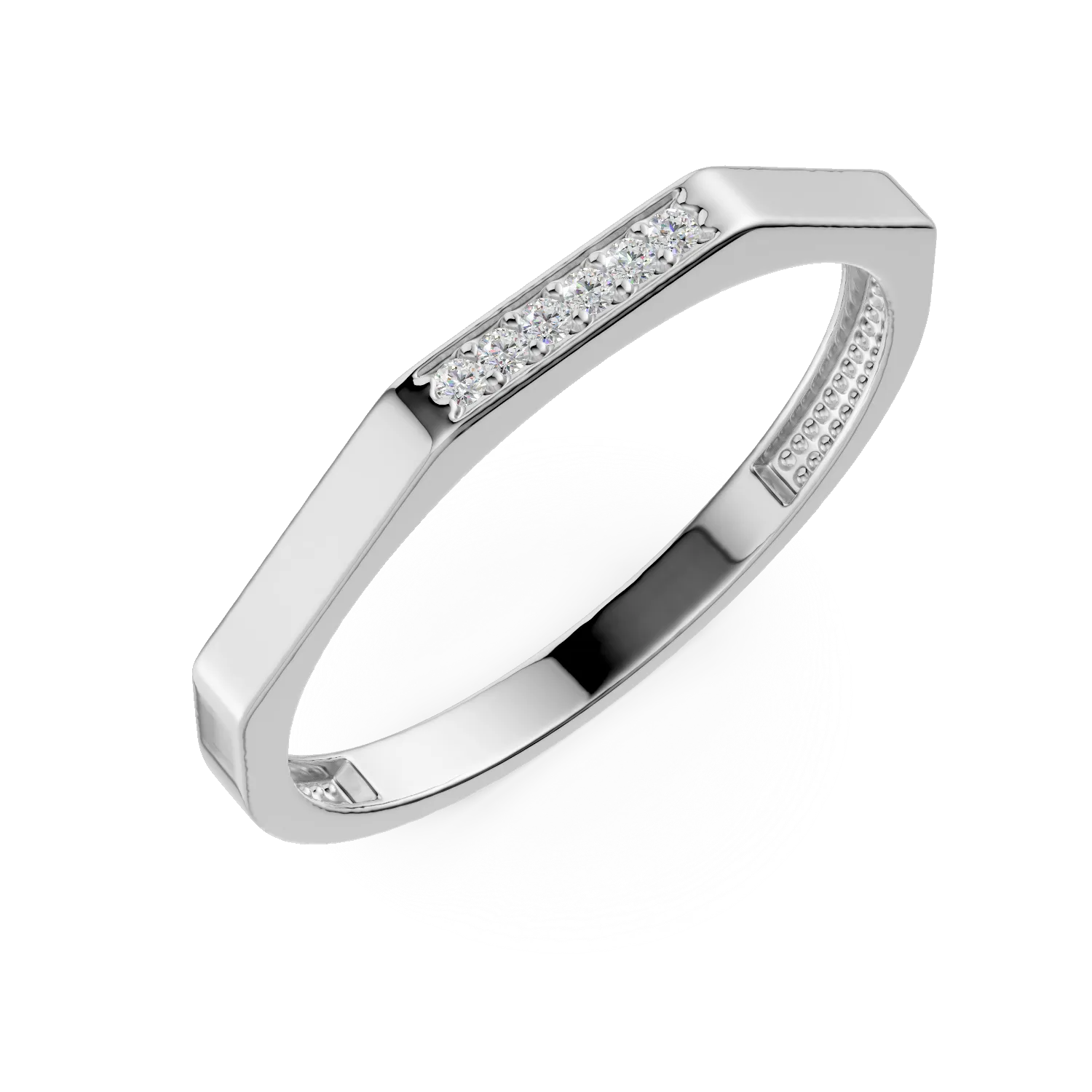 Inel geometric din aur alb cu zirconii