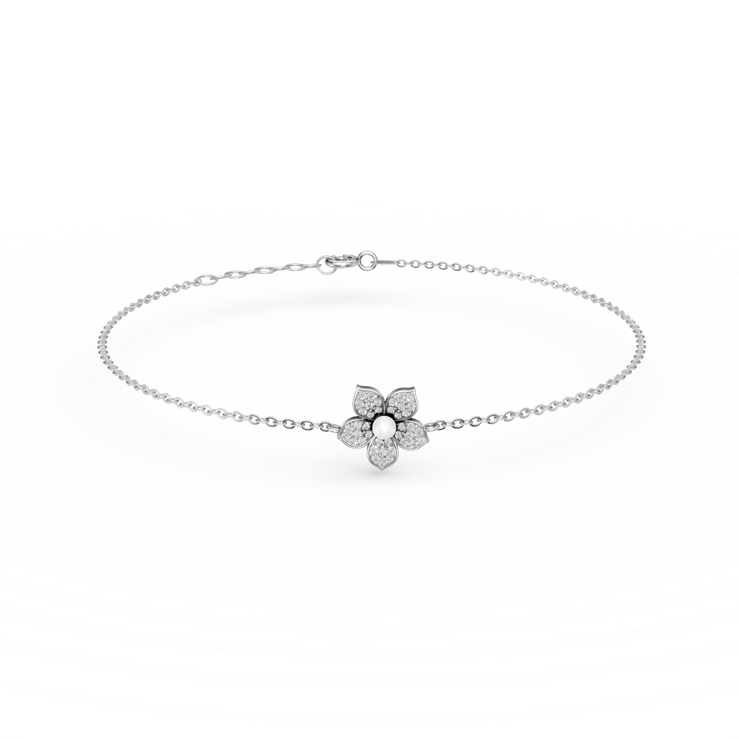 Bratara cu pandantiv floare din argint cu zirconii si perla de cultura