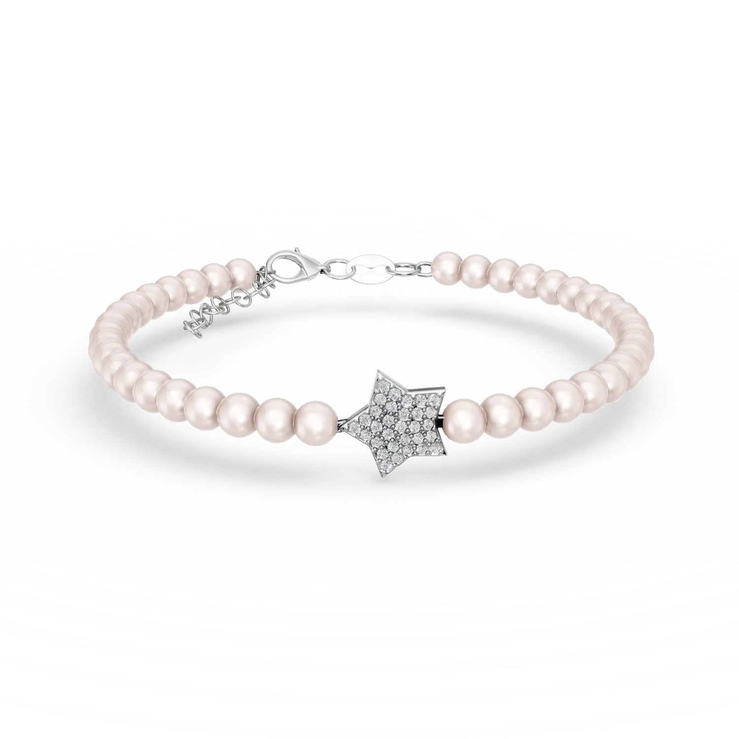 Bratara cu pandantiv steluta din argint cu zirconii si perle sintetice