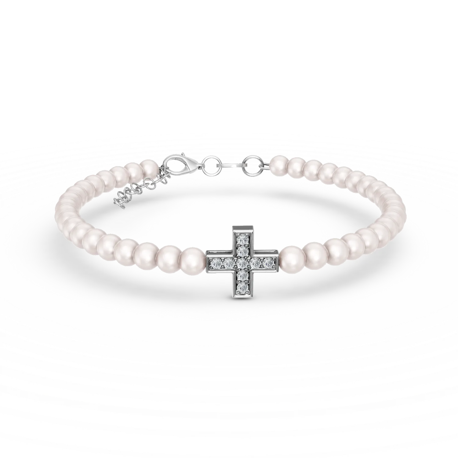 Bratara cu pandantiv cruce din argint cu zirconii si perle sintetice