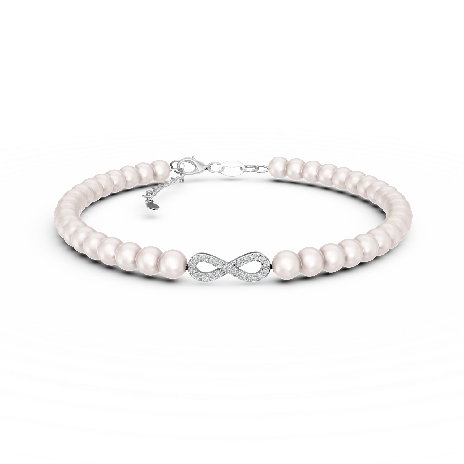 Bratara cu pandantiv infinit din argint cu zirconii si perle sintetice
