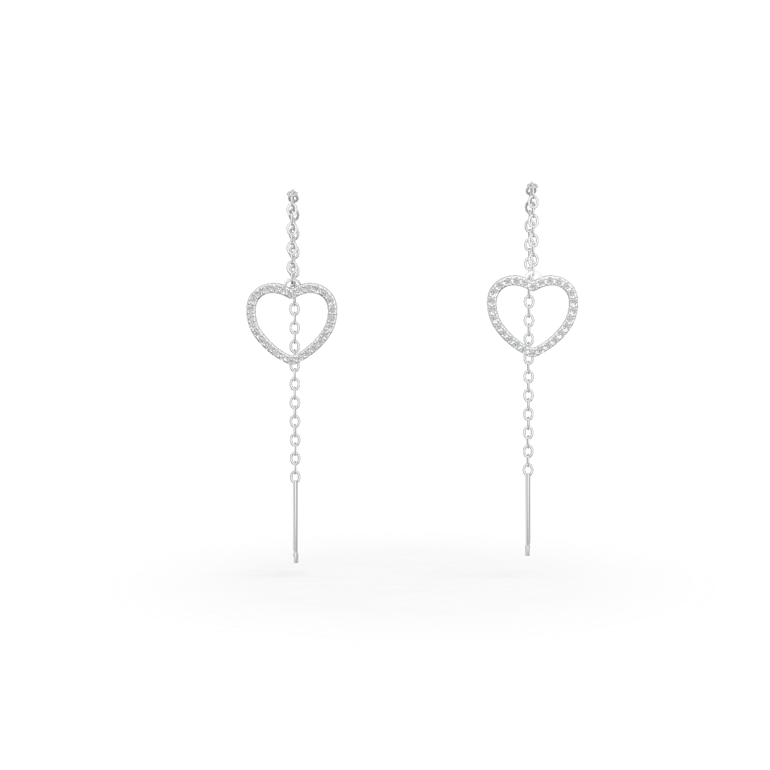 Cercei lungi cu inimioare din argint cu zirconii