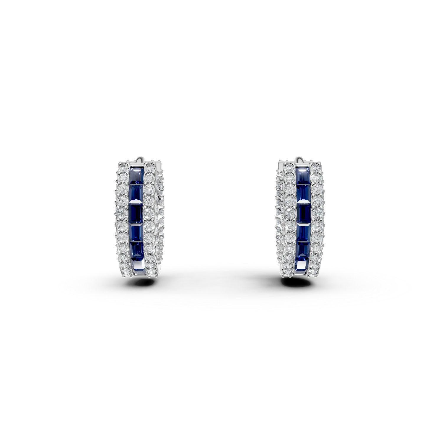 Cercei rotunzi din argint cu zirconii albe si albastre