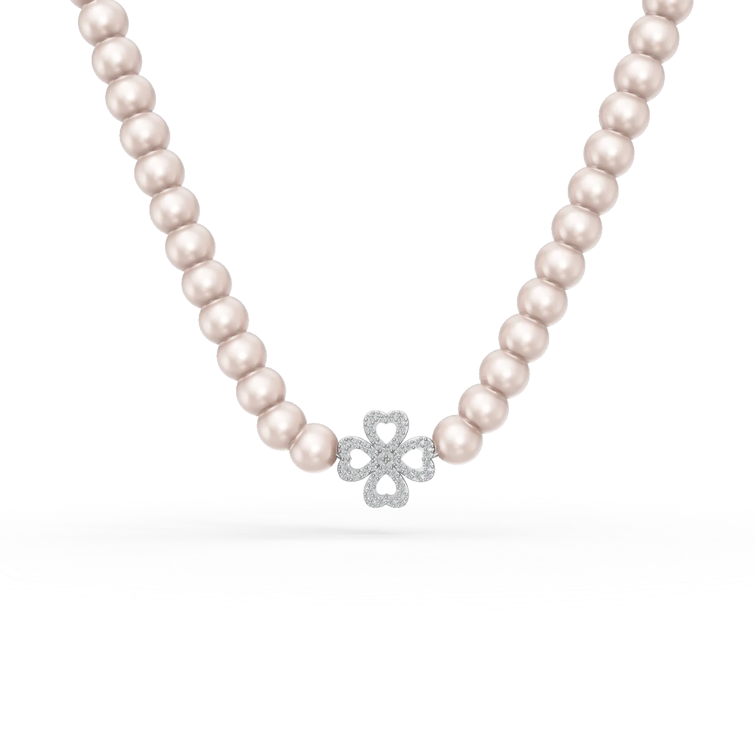 Colier cu pandantiv trifoi din argint cu zirconii si perle sintetice