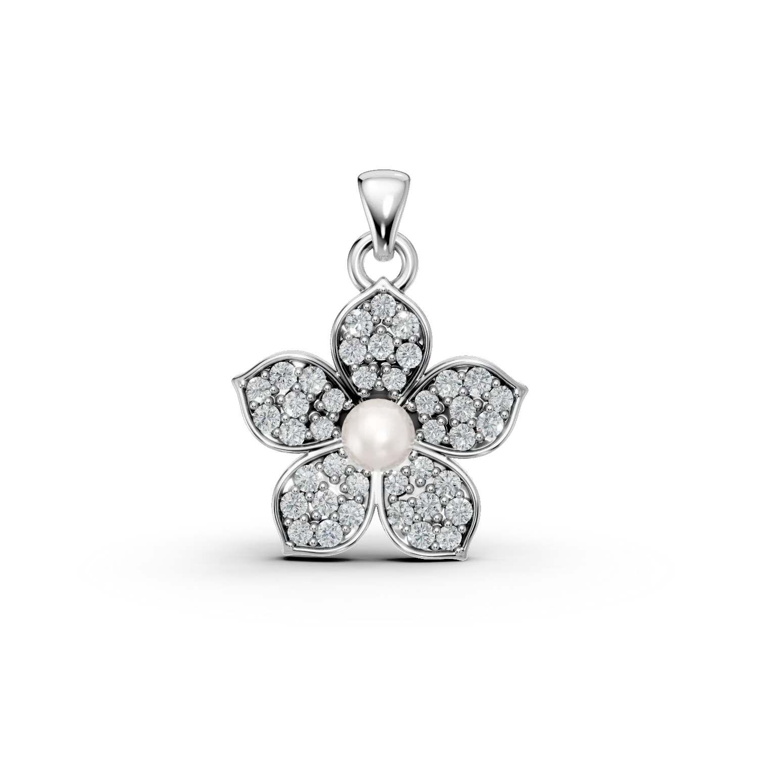 Pandantiv floare din argint cu perla sintetica si zirconii