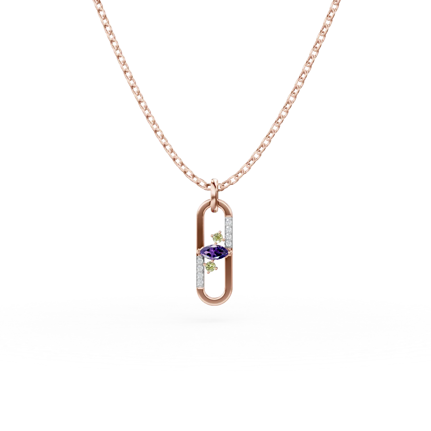 Lant cu pandantiv geometric din argint roz