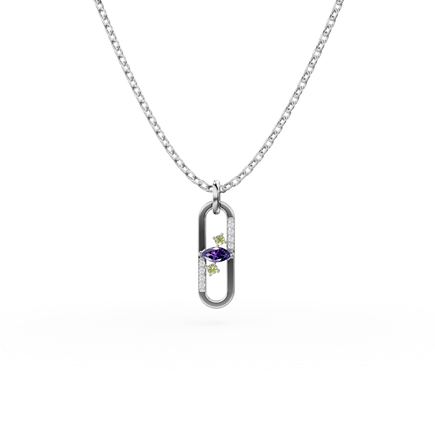 Lant cu pandantiv geometric din argint cu pietre semipretioase de 0.36ct