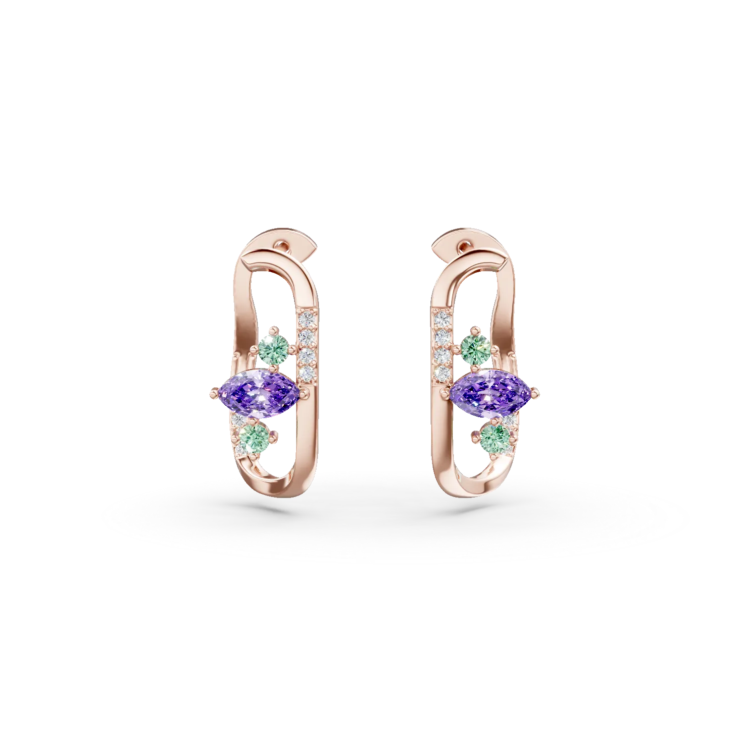 Cercei geometrici din argint roz cu pietre semipretioase de 0.4ct
