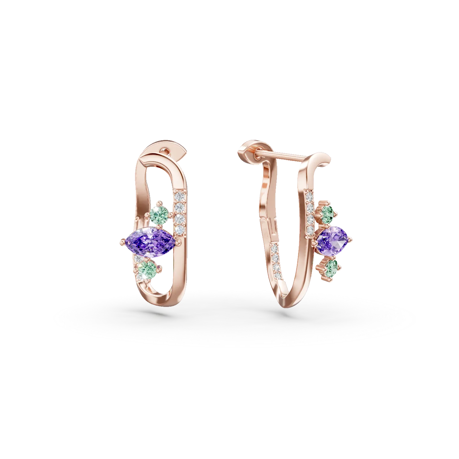 Cercei geometrici din argint roz cu pietre semipretioase de 0.4ct