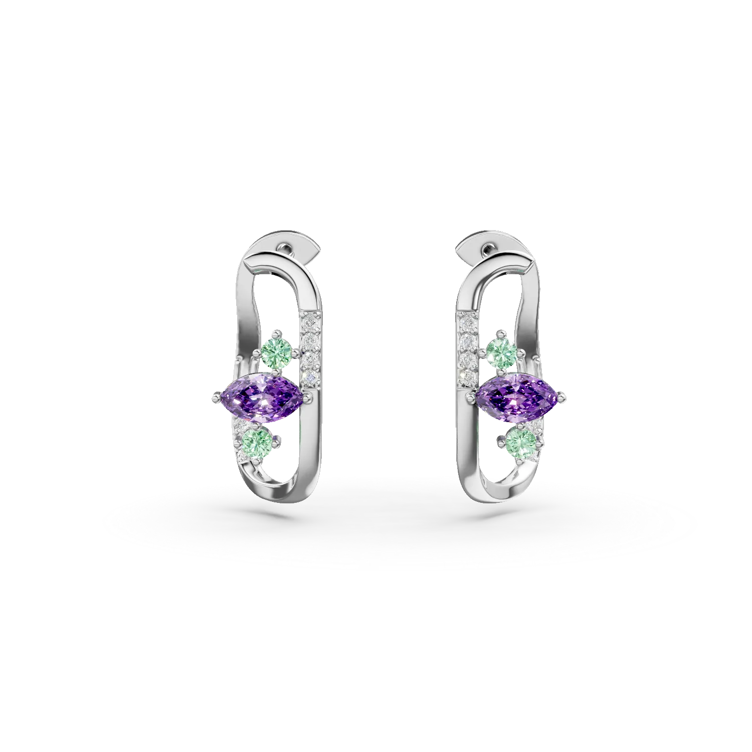 Cercei geometrici din argint cu pietre semipretioase de 0.4ct