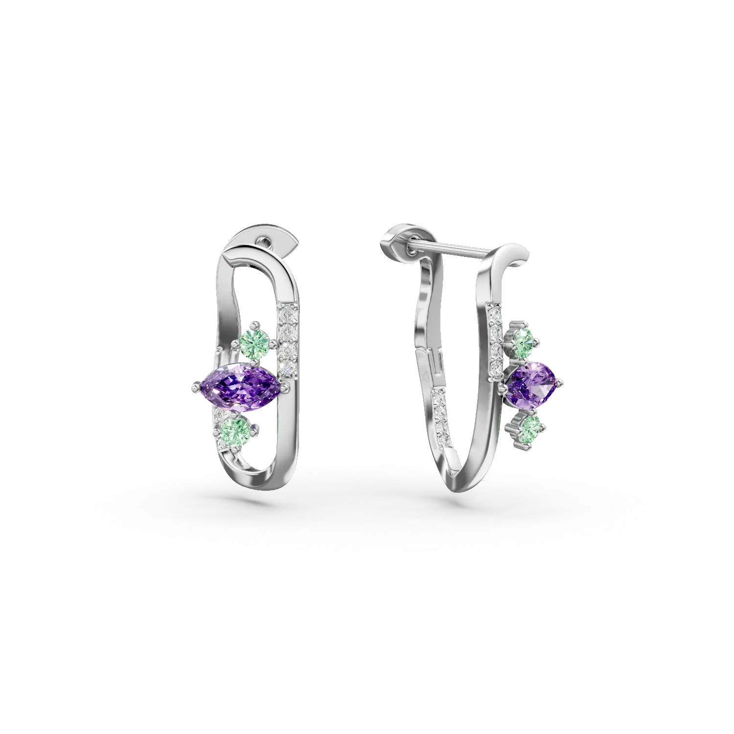 Cercei geometrici din argint cu pietre semipretioase de 0.4ct