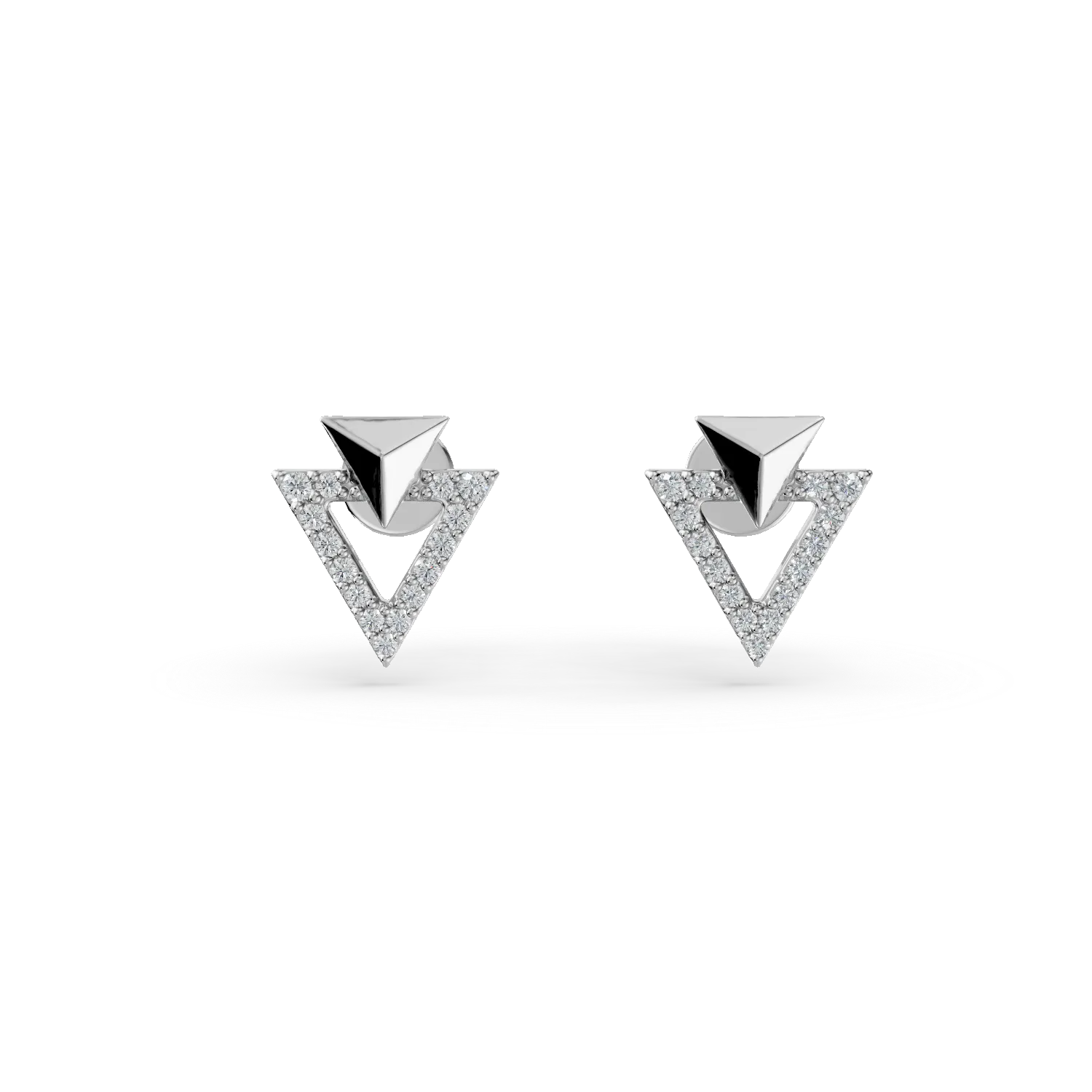 Cercei geometrici din aur alb cu diamante de 0.1ct create in laborator