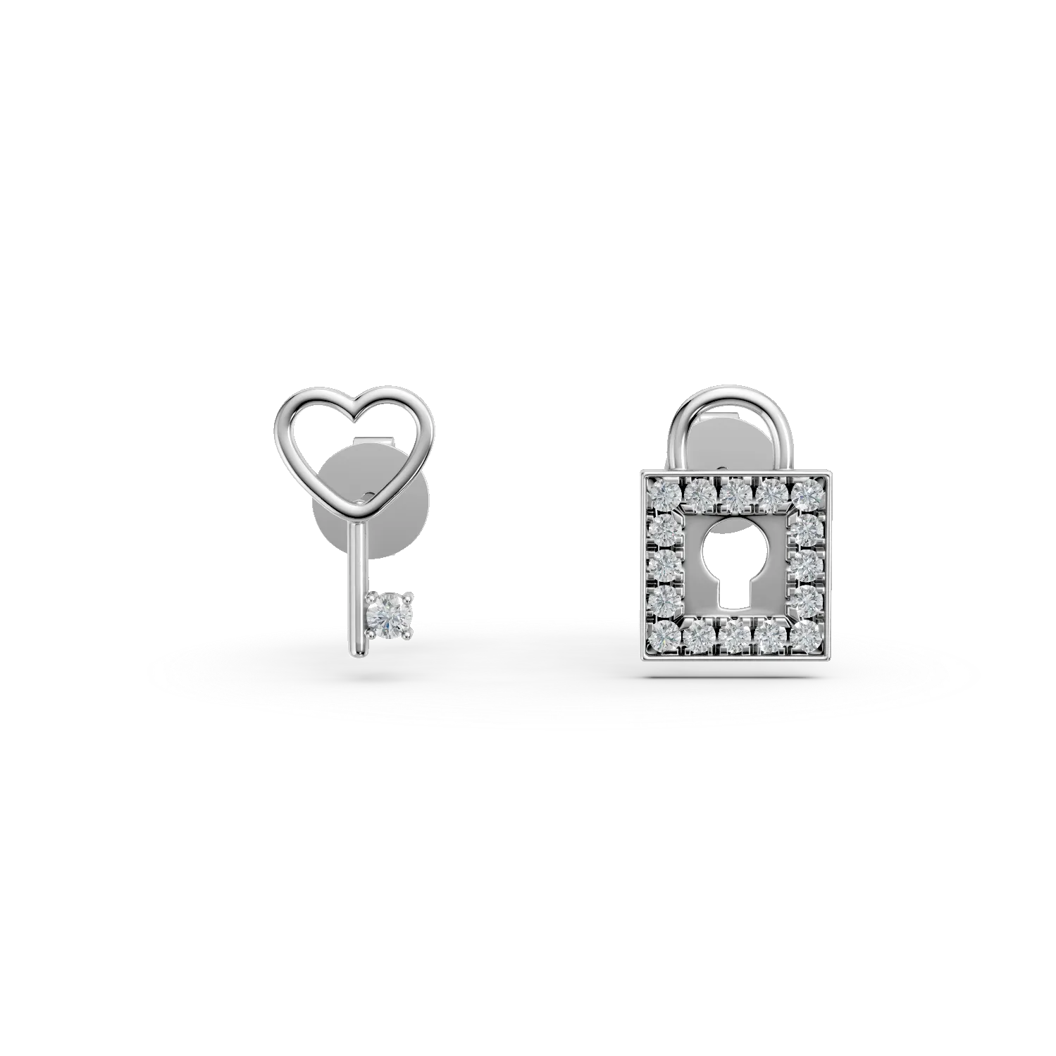 Cercei asimetrici din aur alb cu diamante de 0.07ct create in laborator