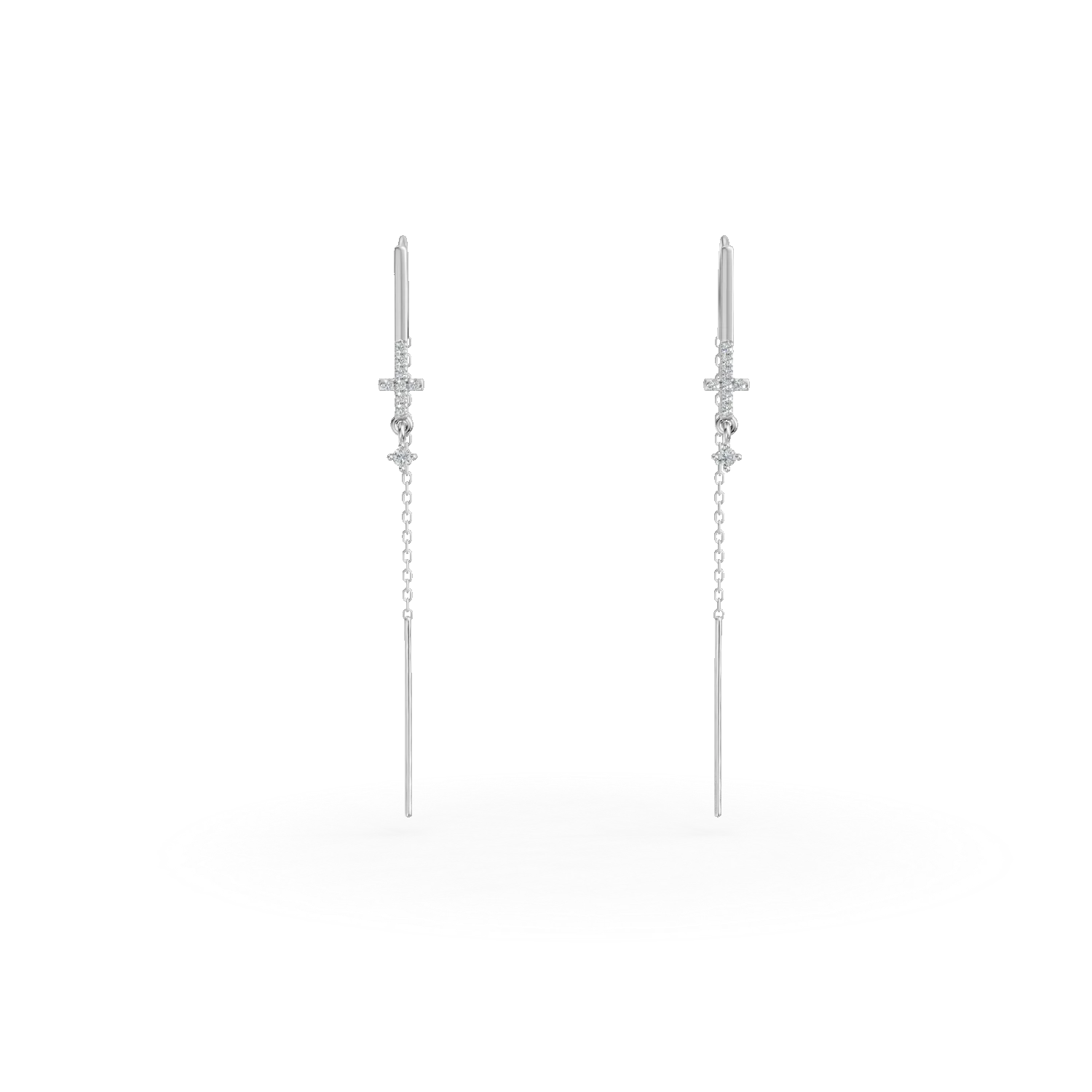 Cercei lungi cruciulite din aur alb cu diamante de 0.1ct create in laborator