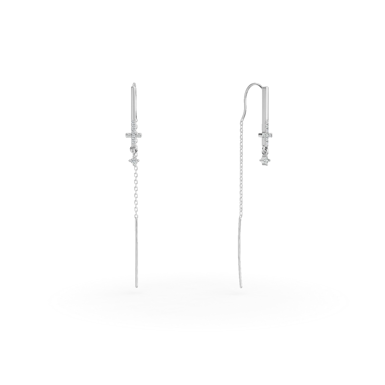 Cercei lungi cruciulite din aur alb cu diamante de 0.1ct create in laborator
