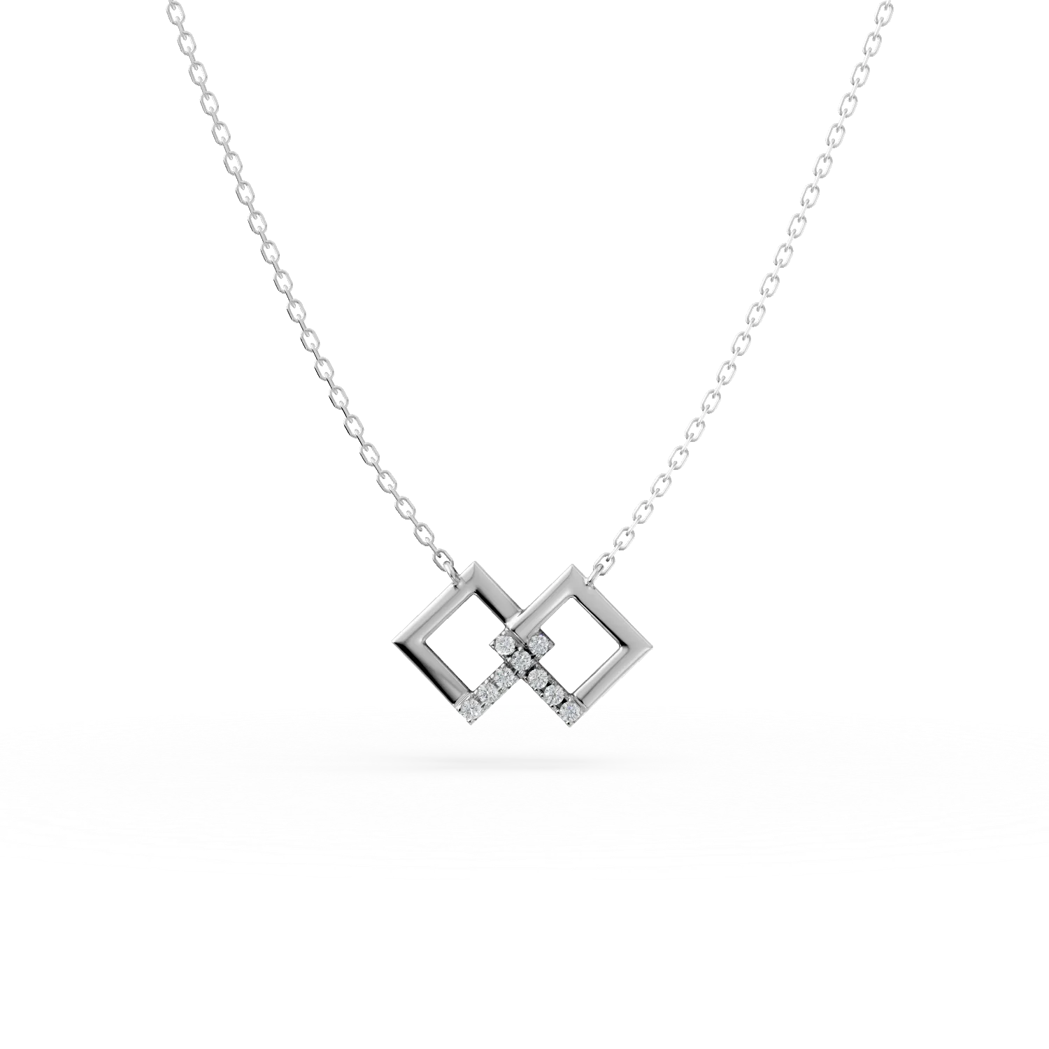 Lant cu pandantive geometrice din aur alb cu diamante de 0.05ct create in laborator