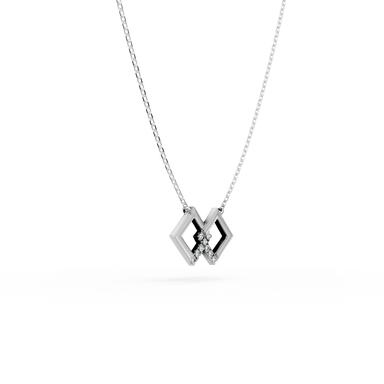 Lant cu pandantive geometrice din aur alb cu diamante de 0.05ct create in laborator