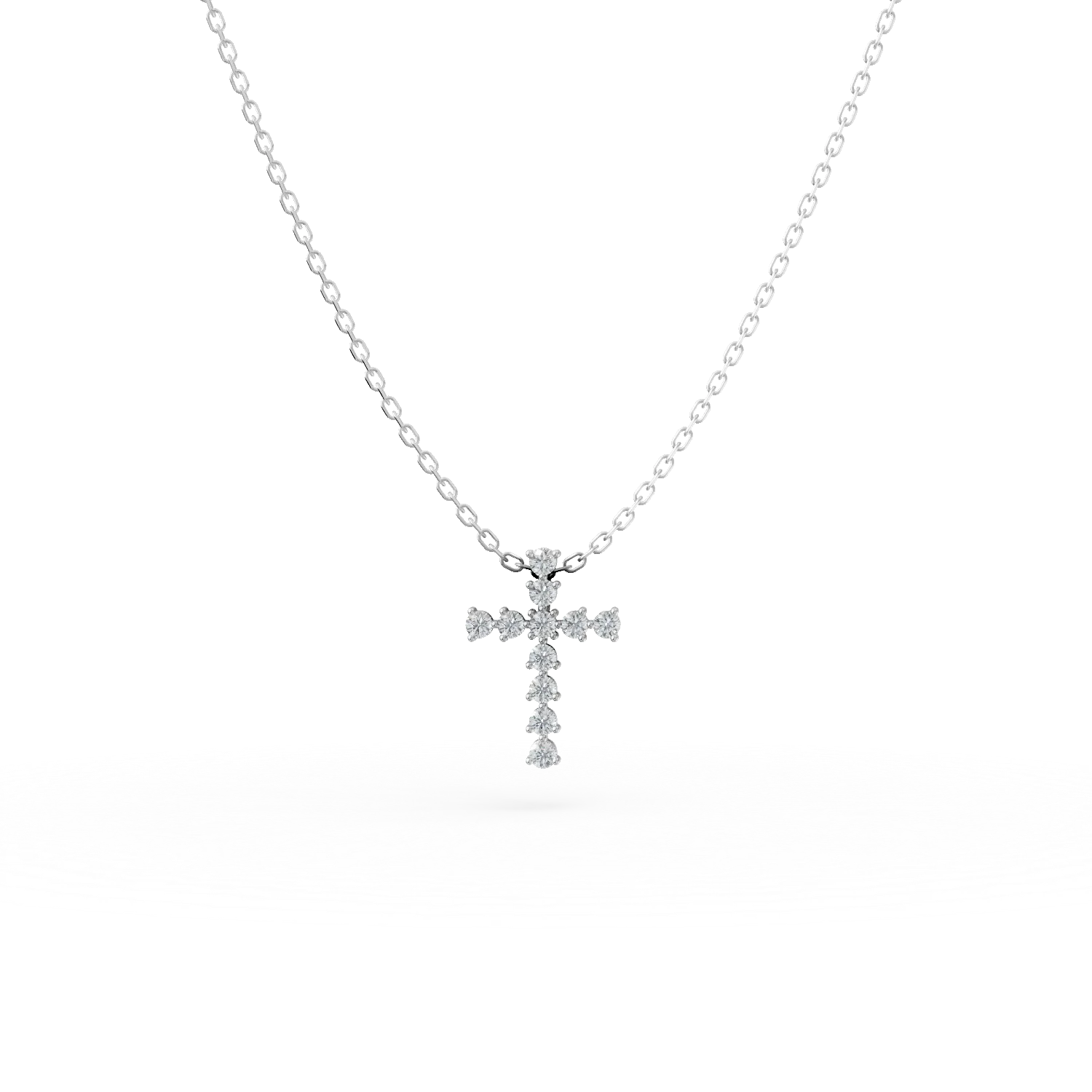 Lant cu pandantiv cruce din aur alb cu diamante de 0.1ct create in laborator