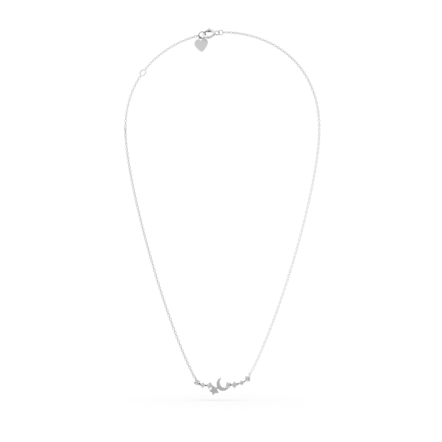Colier luna si stea din aur alb cu diamante de 0.1ct create in laborator
