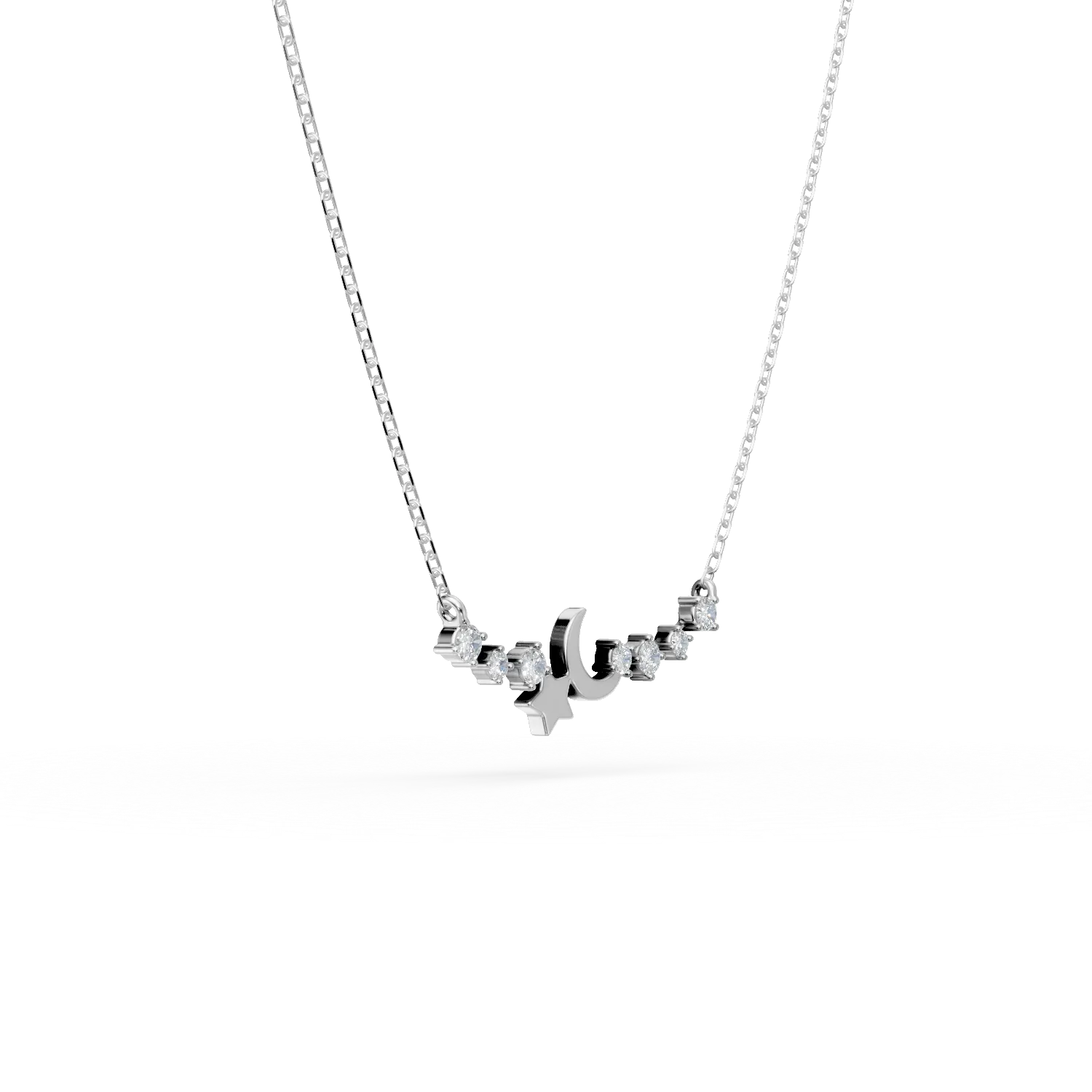 Colier luna si stea din aur alb cu diamante de 0.1ct create in laborator