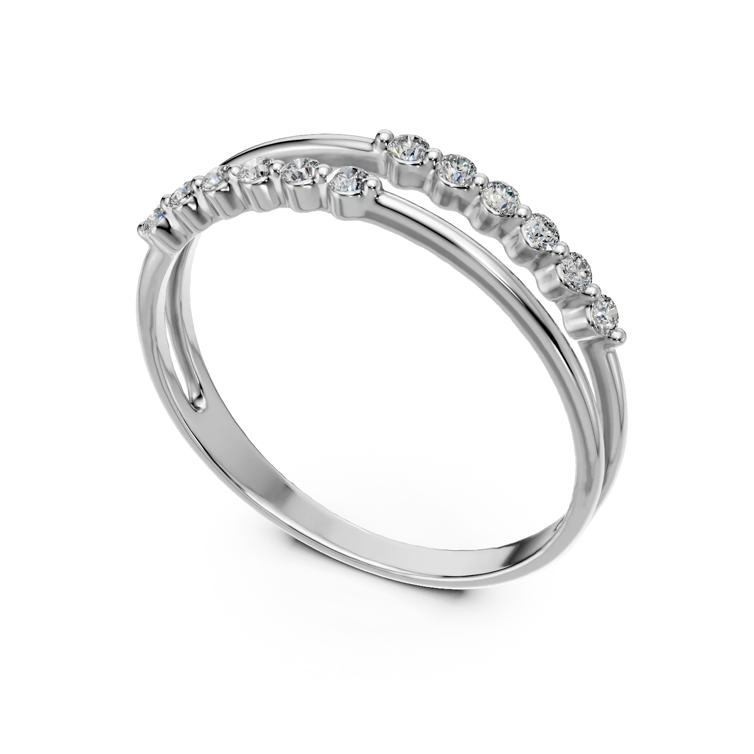 Inel dublu din aur alb cu diamante de 0.1ct create in laborator - imagine 2