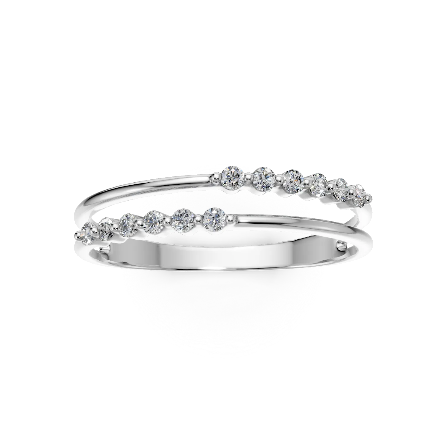 Inel dublu din aur alb cu diamante de 0.1ct create in laborator - imagine 3