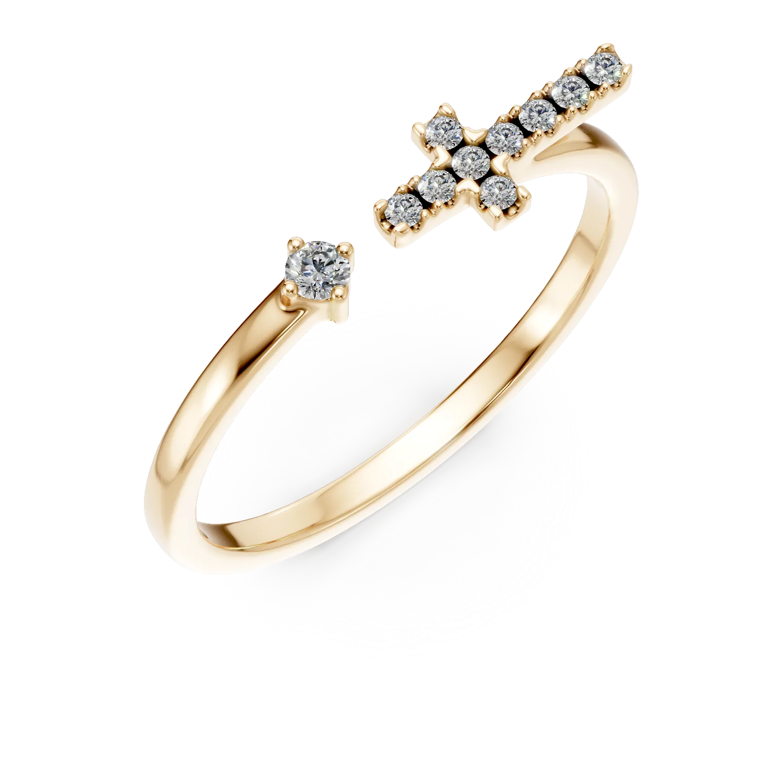 Inel deschis cu cruce din aur galben cu diamante de 0.05ct create in laborator