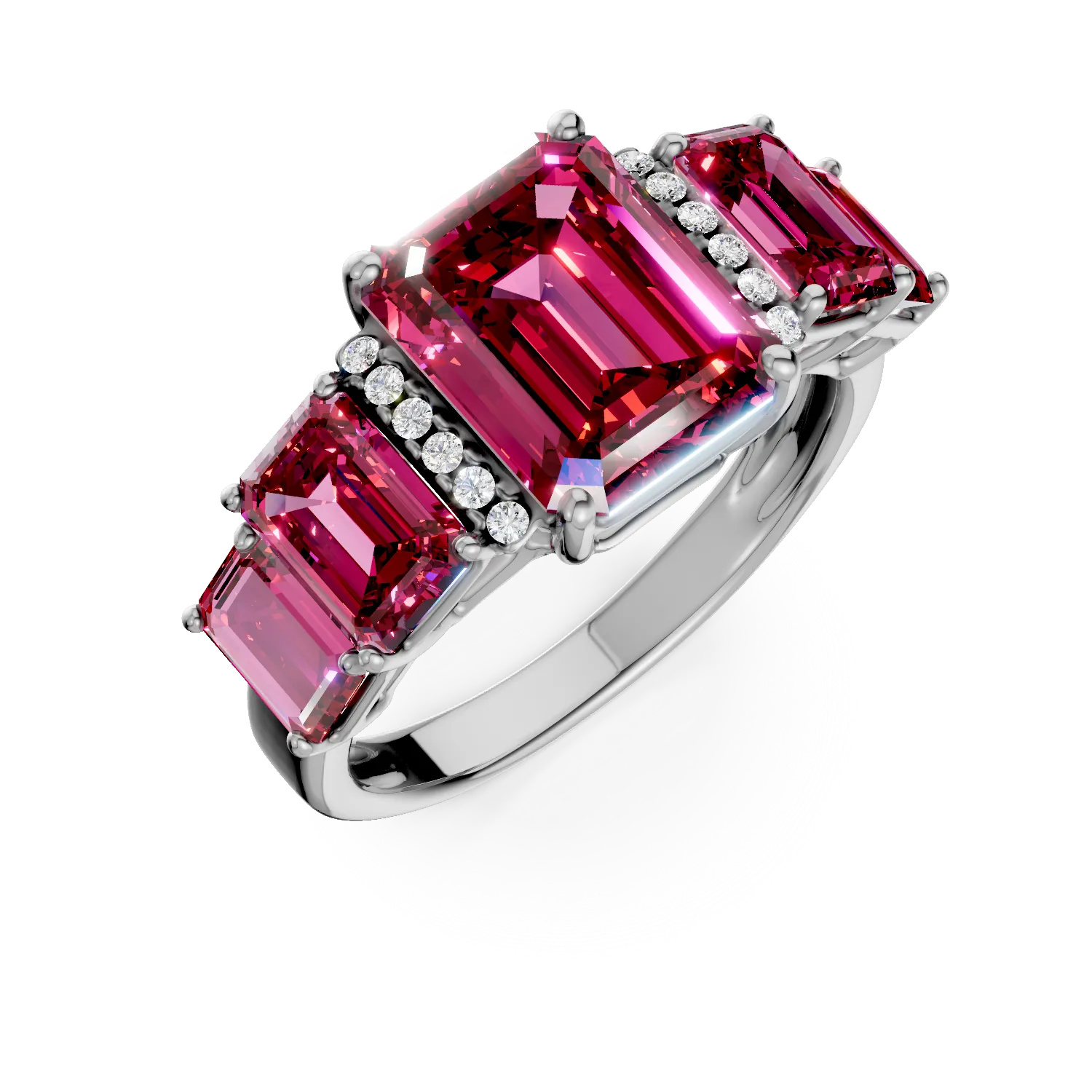 Inel din aur alb cu rubine si diamante de 5.8ct create in laborator