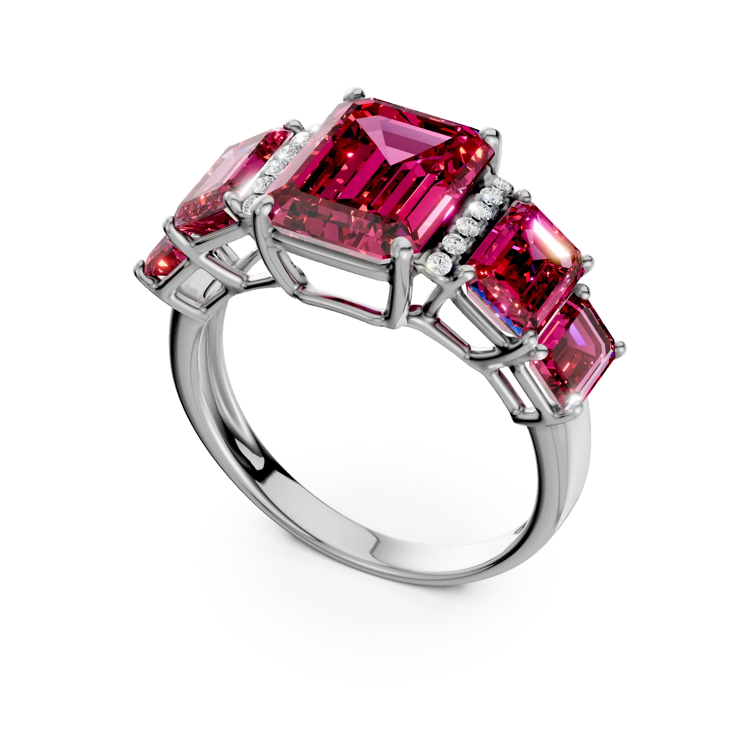 Inel din aur alb cu rubine si diamante de 5.8ct create in laborator