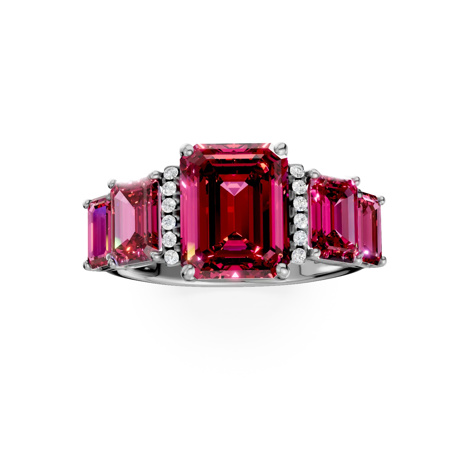 Inel din aur alb cu rubine si diamante de 5.8ct create in laborator
