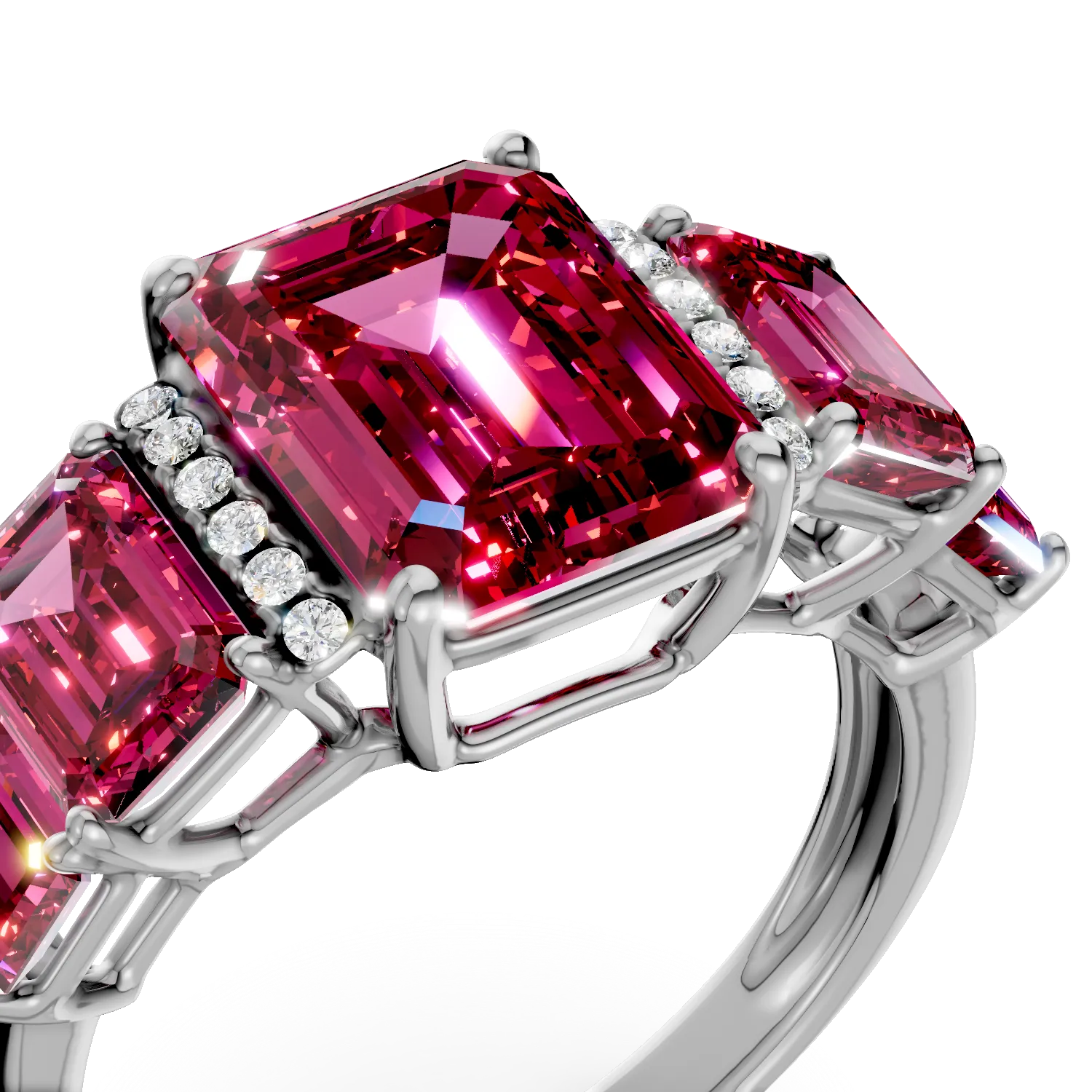 Inel din aur alb cu rubine si diamante de 5.8ct create in laborator
