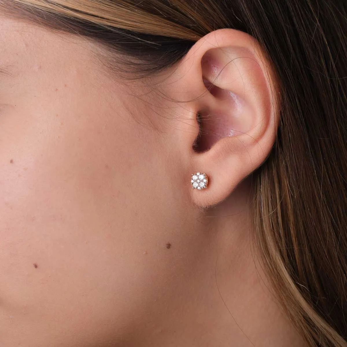 Cercei din aur roz cu diamante create in laborator de 0.3ct