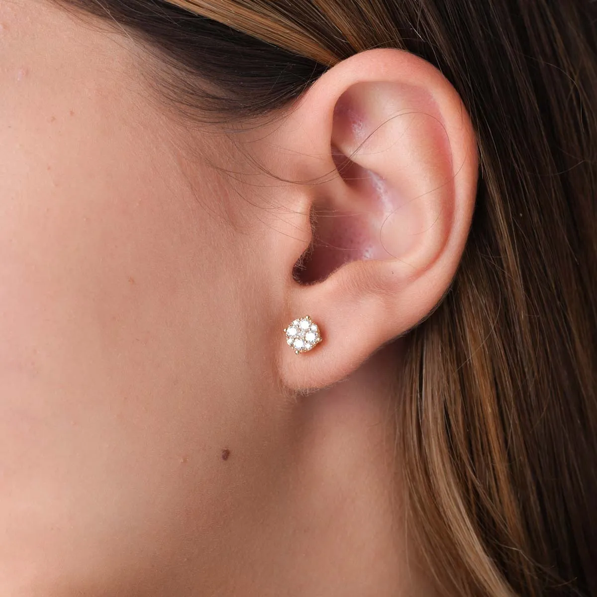 Cercei din aur galben cu diamante create in laborator de 0.3ct