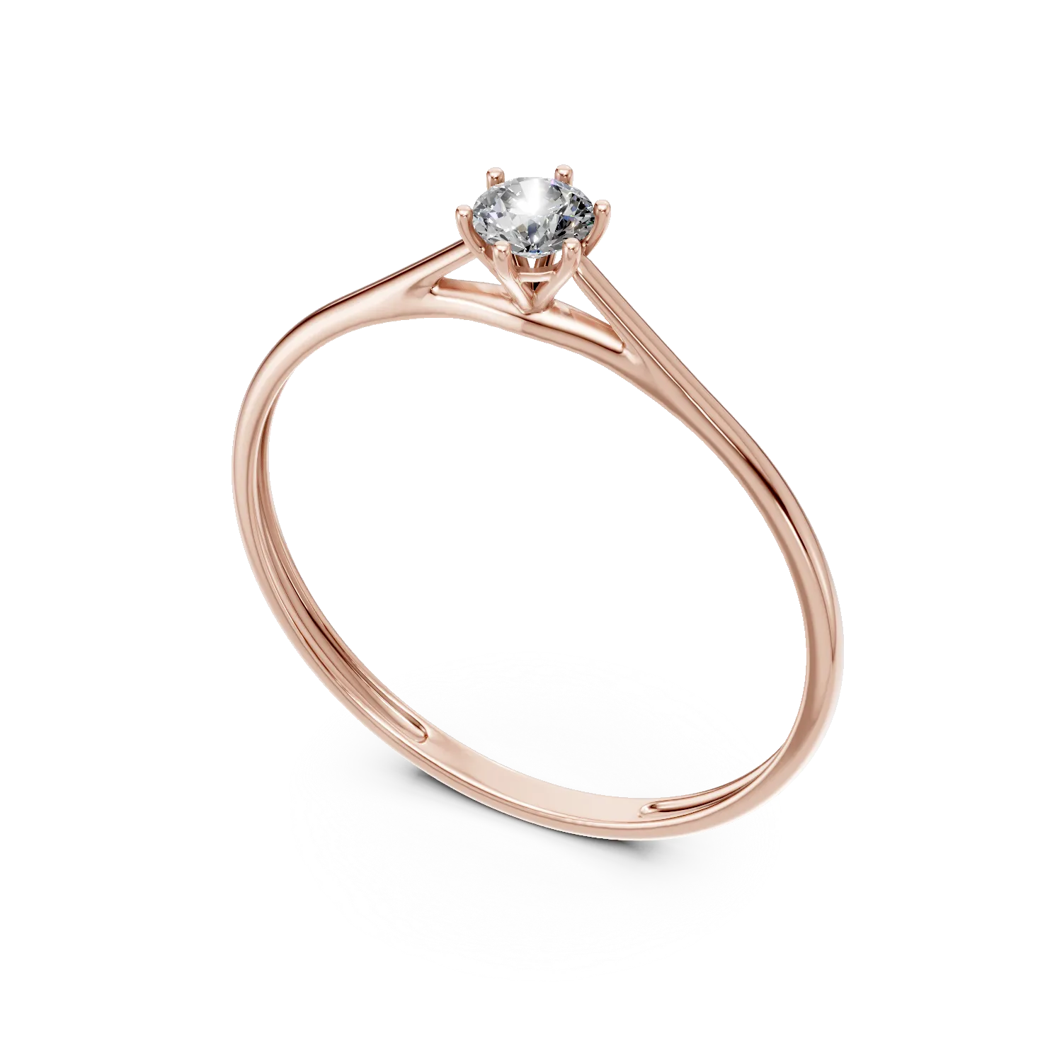 Inel de logodna din aur roz cu diamant solitaire creat in laborator de 0.15ct