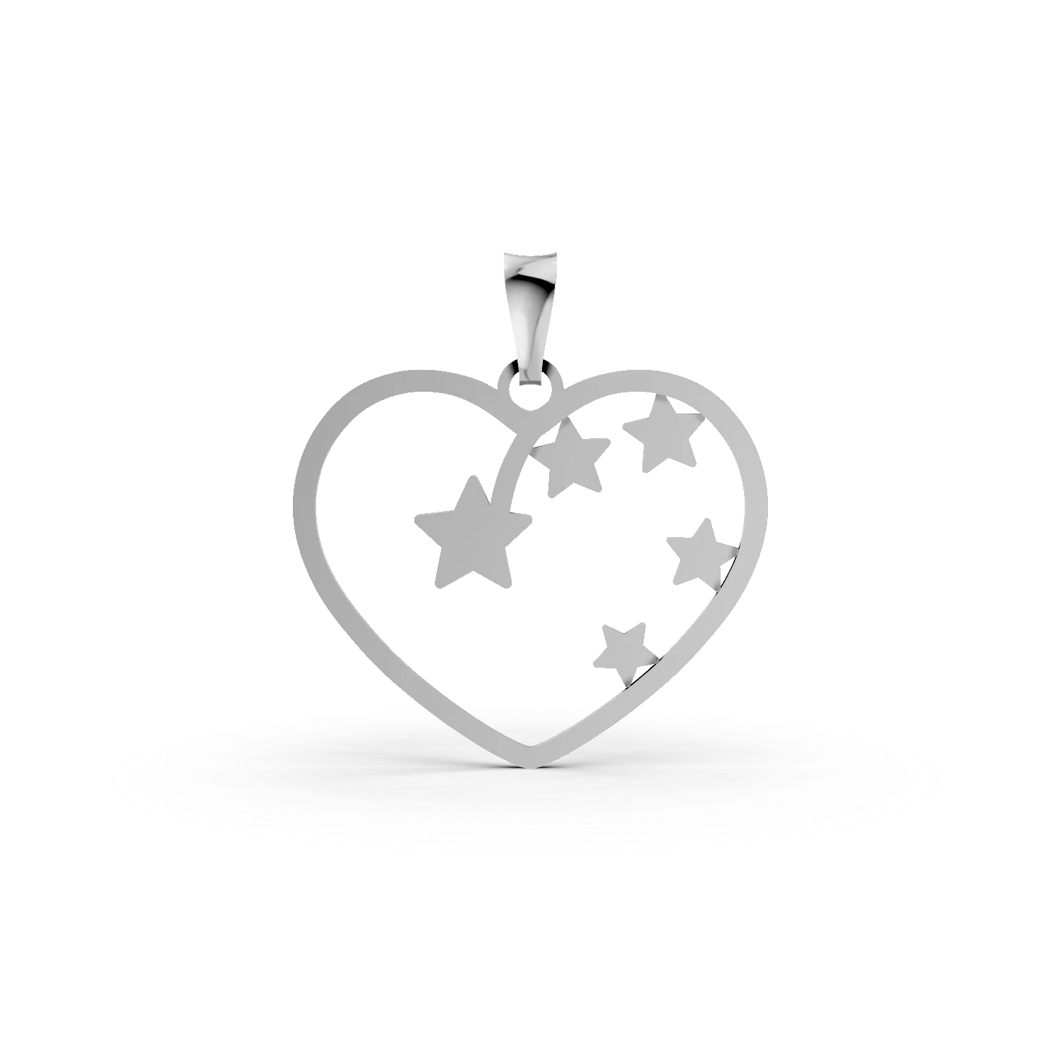 Pandantiv inima si stelute din aur alb