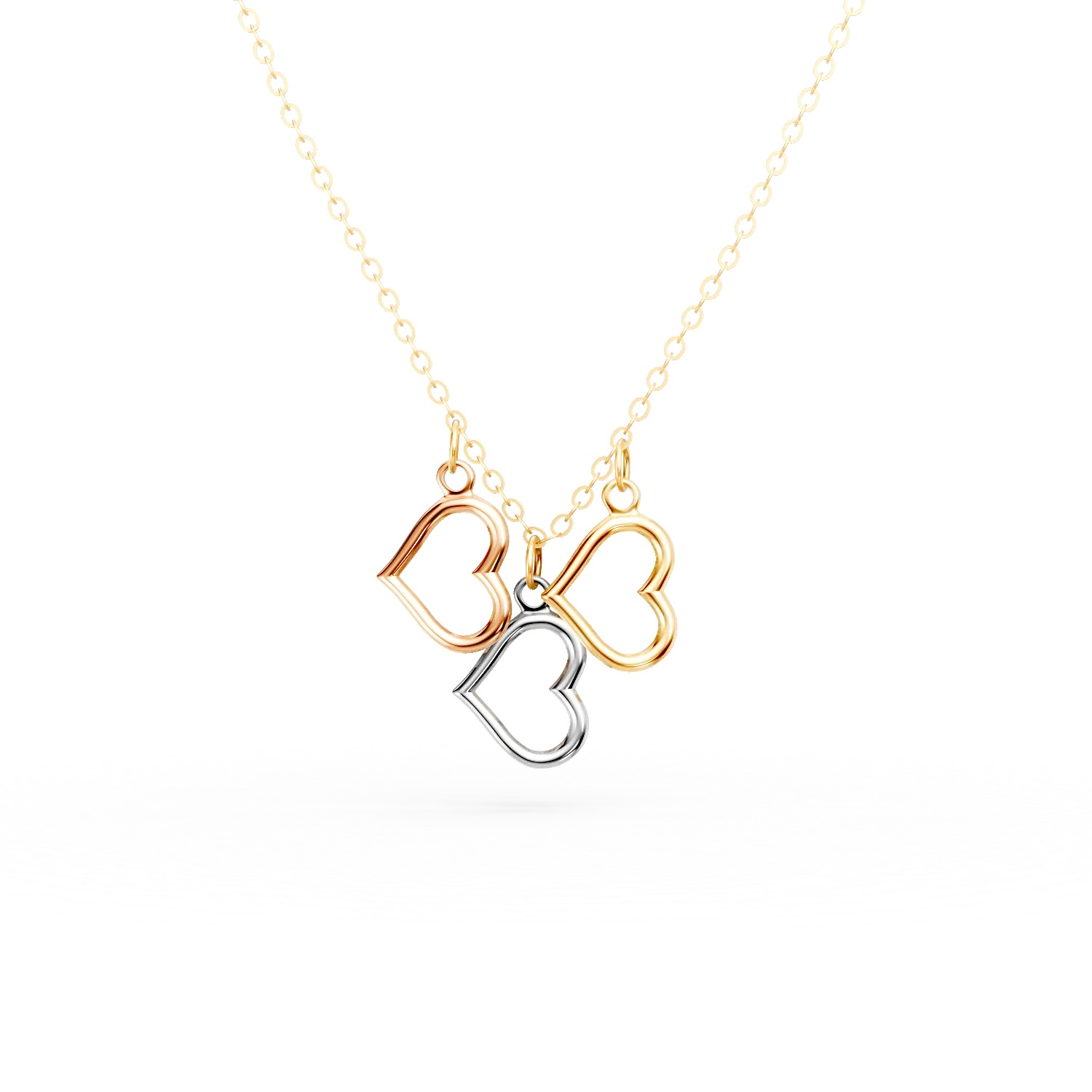 Lant cu pandantive inimioare din aur alb-roz-galben