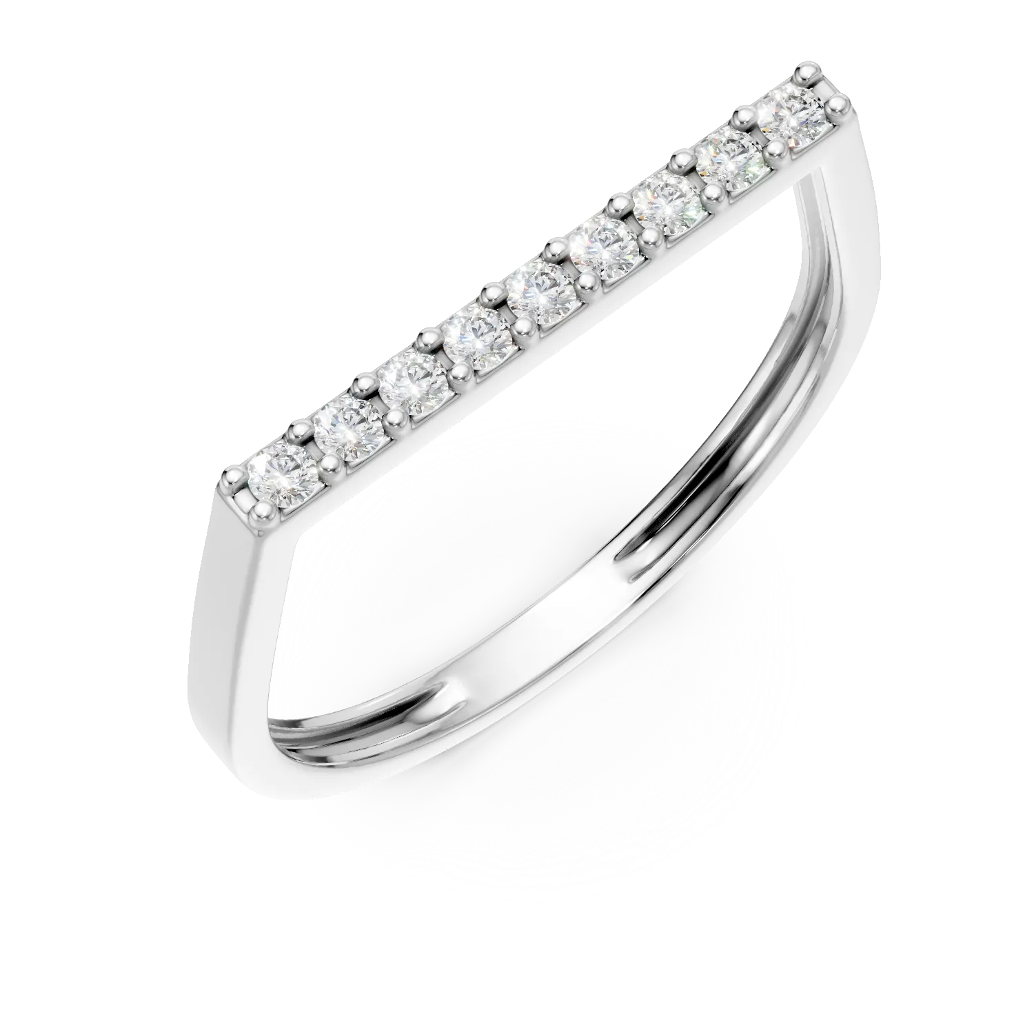 Inel geometric din aur alb cu zirconii