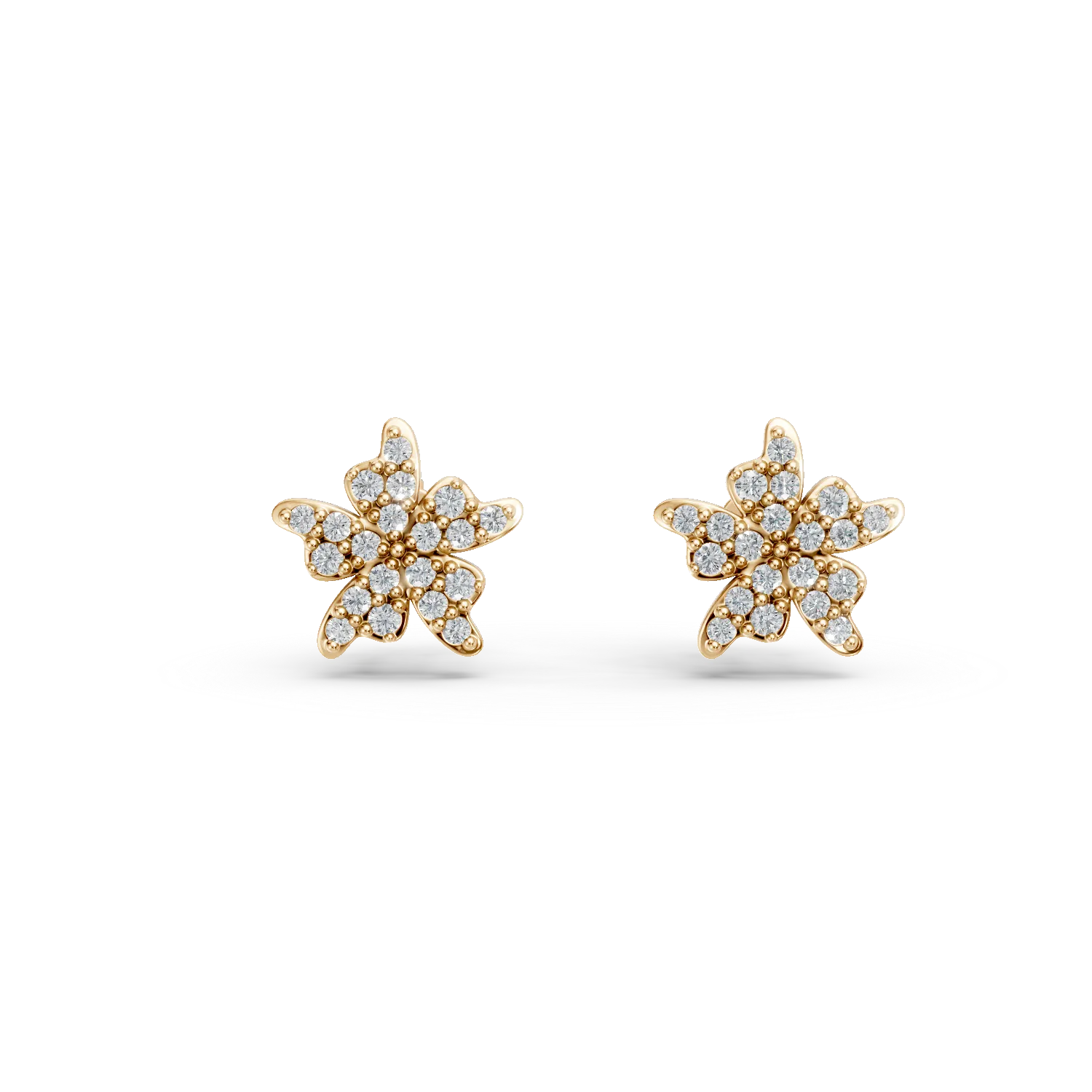 Cercei floare din aur galben cu zirconii