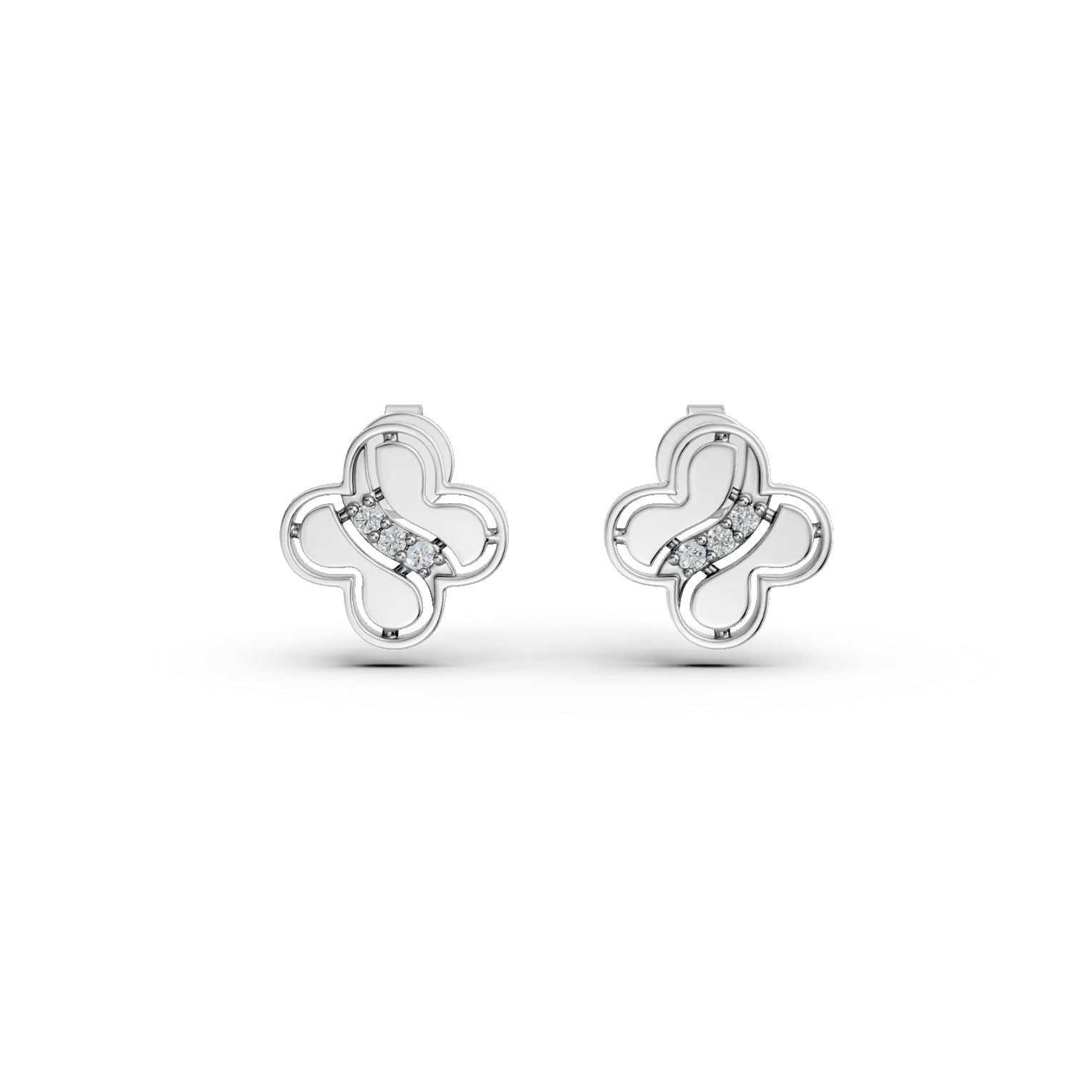 Cercei geometrici din aur alb cu zirconii