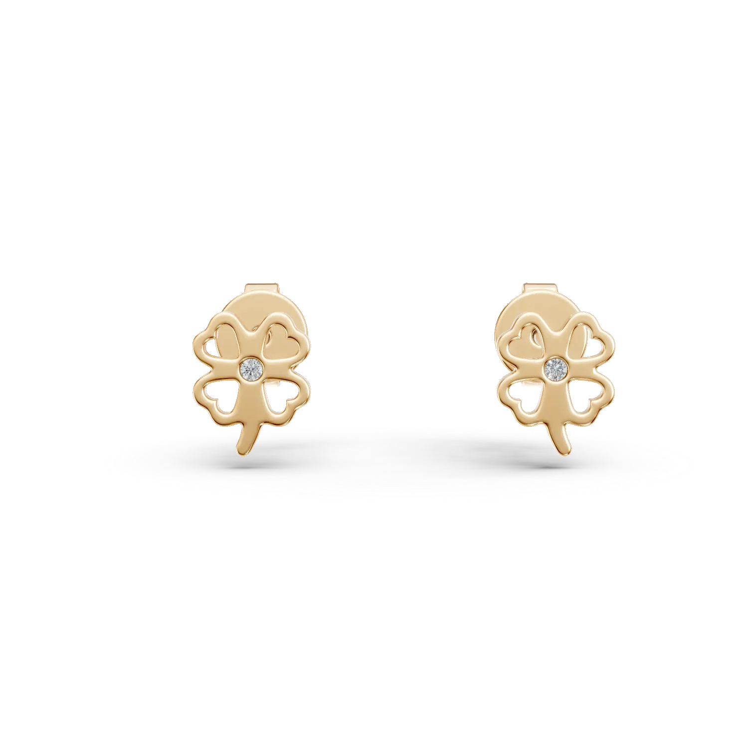 Cercei trifoi din aur galben cu zirconii