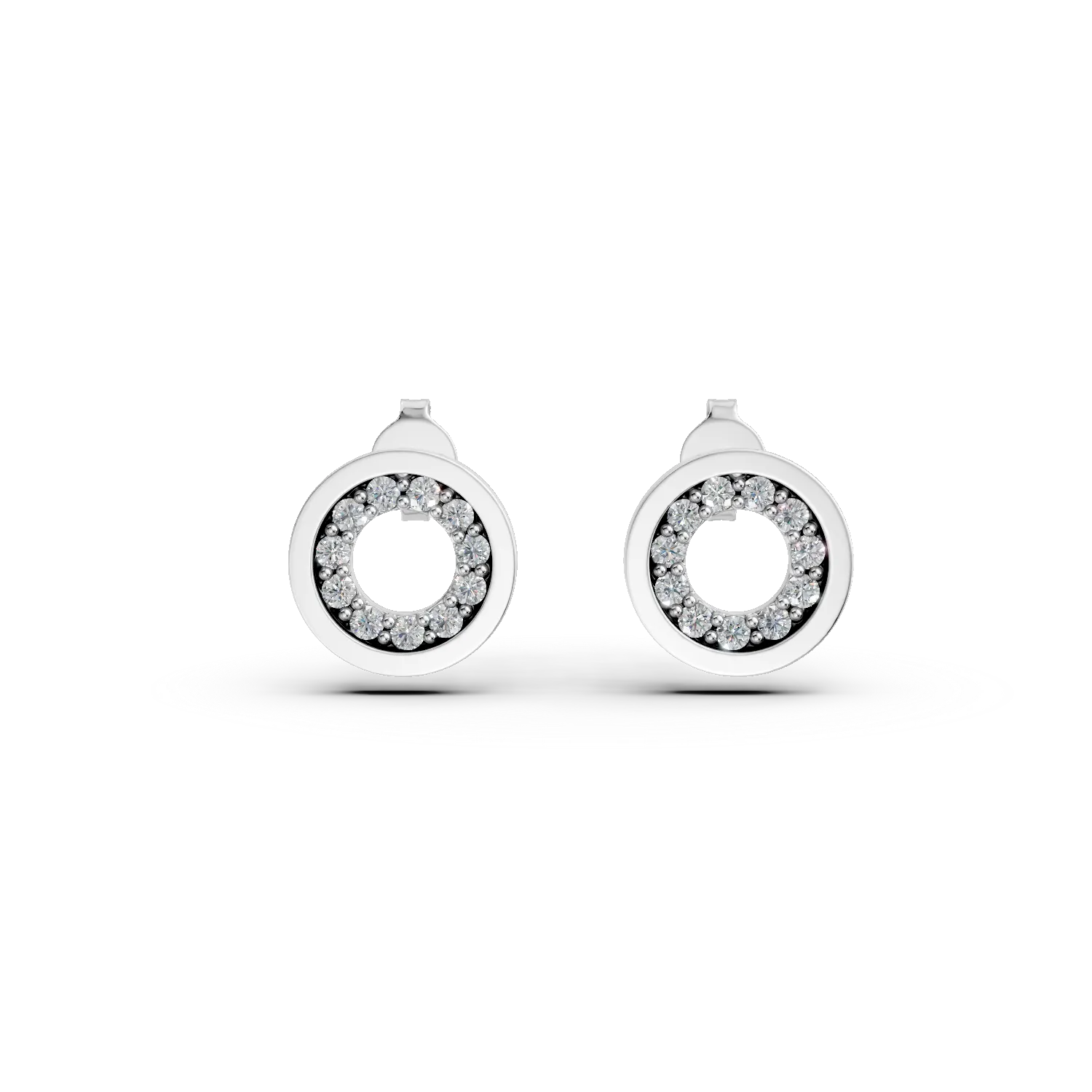 Cercei rotunzi din aur alb cu zirconii