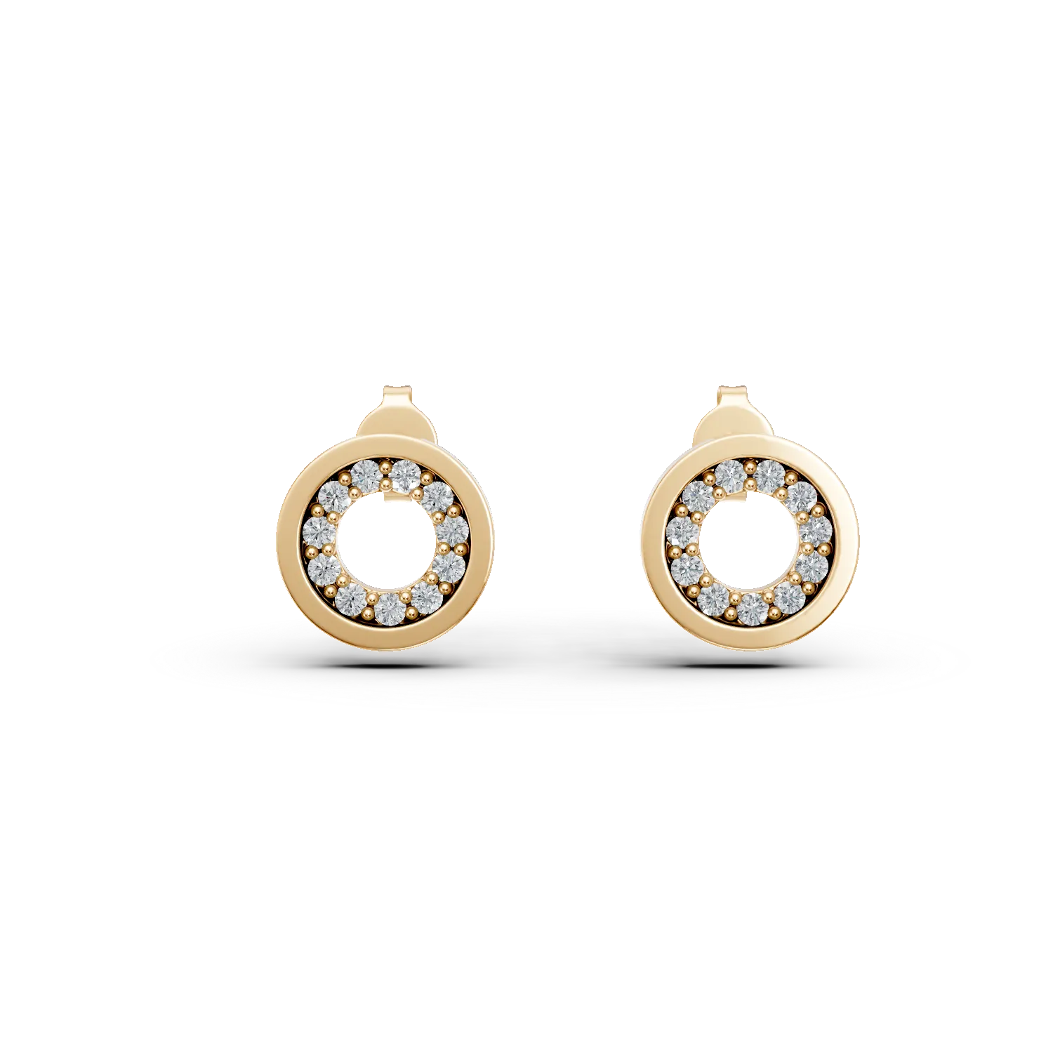 Cercei rotunzi din aur galben cu zirconii