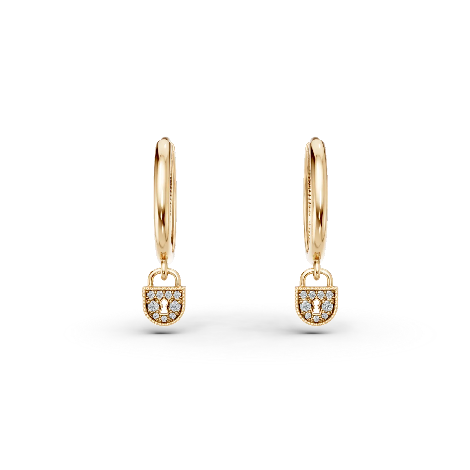 Cercei creole cu lacat din aur galben cu zirconii